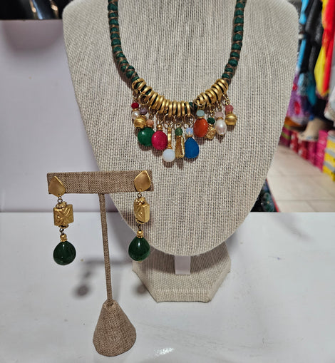 Green Multicolor Semiprecious Turquish necklace set