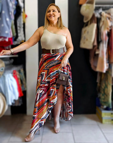 Abstract Mix Hi Low Skirt by Claudia Orozco