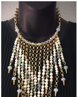 Pearls & Opal Chandelier Necklace