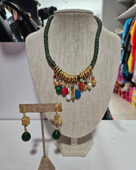 Green Multicolor Semiprecious Turquish necklace set