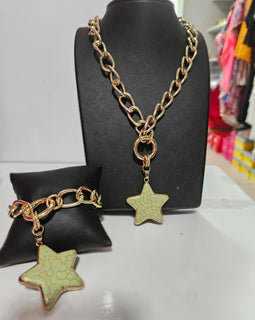 Howlite Single Star Chain Necklace & bracelet set