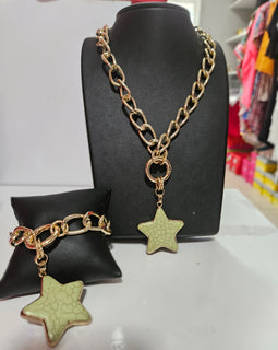 Howlite Single Star Chain Necklace & bracelet set