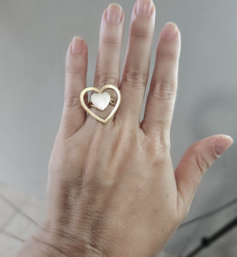 Two tones Matte Heart Ring