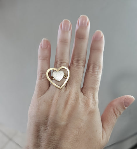 Two tones Matte Heart Ring