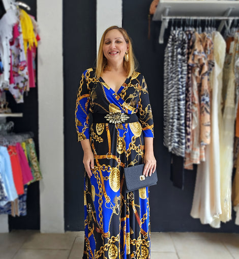 Royal blue & Black coin chain Maxidress