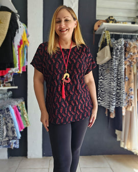 Black & Red Shimmering Tunic Blouse