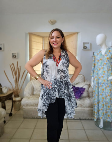 White & Black Tree Branch Asymetric tunic  bu Carlota Alfaro