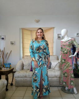 Turquoise & Teal Leaves Maxidress