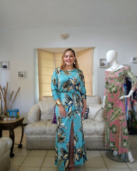 Turquoise & Teal Leaves Maxidress