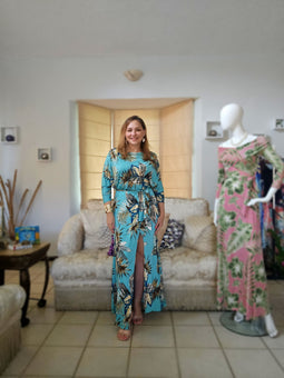 Turquoise & Teal Leaves Maxidress