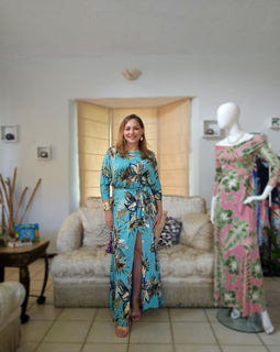 Turquoise & Teal Leaves Maxidress