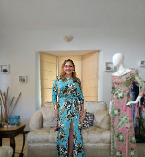 Turquoise & Teal Leaves Maxidress