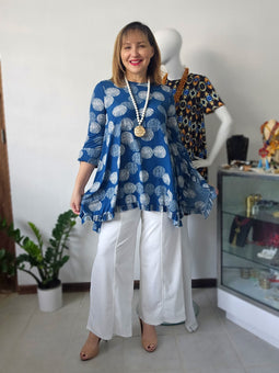 Teal Dots Asymetric tunic