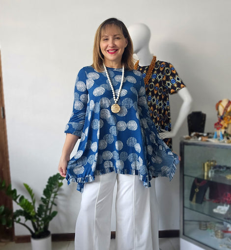 Teal Dots Asymetric tunic