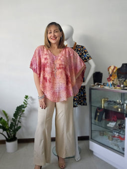 Rose Glittery V neck tunic