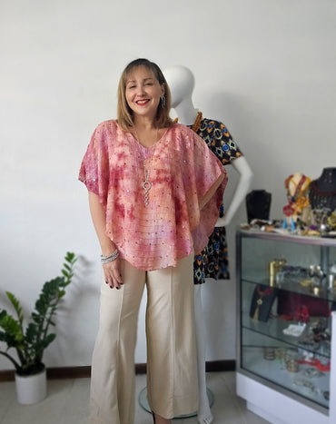 Rose Glittery V neck tunic