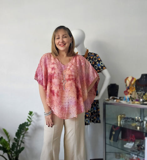 Rose Glittery V neck tunic