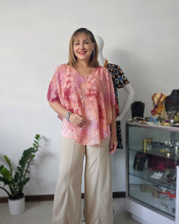 Rose Glittery V neck tunic