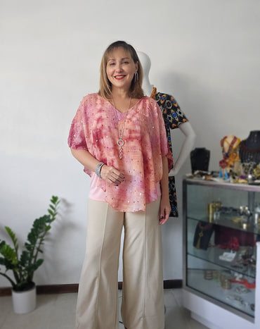 Rose Glittery V neck tunic