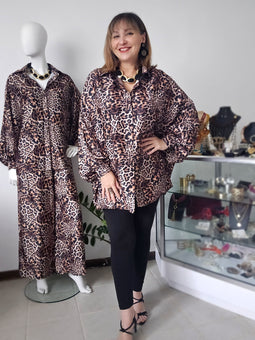 Animal Print Ballon Sleeves Blouse