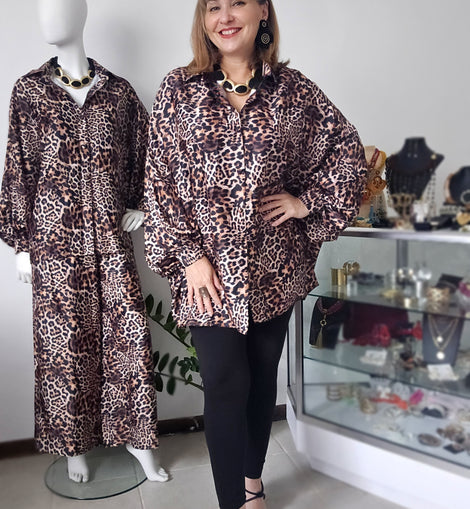 Animal Print Ballon Sleeves Blouse