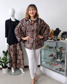 Animal Print Ballon Sleeves Blouse