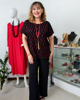 Black & Red Shimmering Tunic Blouse