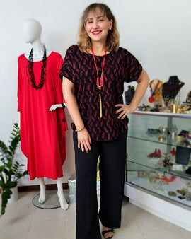 Black & Red Shimmering Tunic Blouse