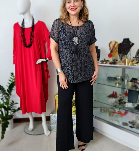 Black & Silver tunic Blouse