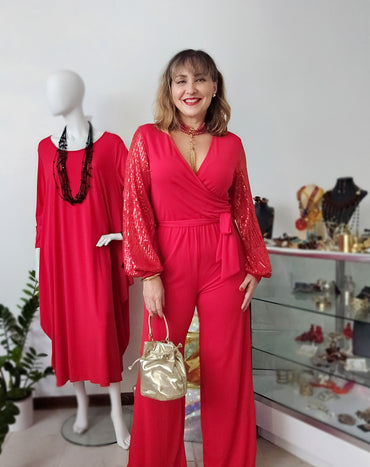 Perfect Jumpsuit Sheer & Sequins Sleeves