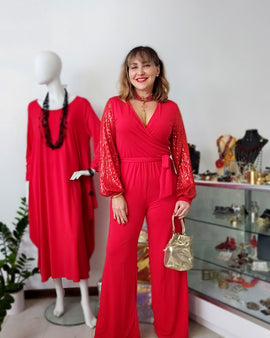 Perfect Jumpsuit Sheer & Sequins Sleeves