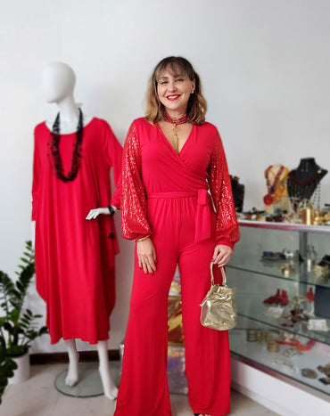 Perfect Jumpsuit Sheer & Sequins Sleeves