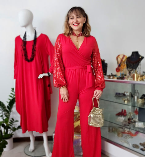 Perfect Jumpsuit Sheer & Sequins Sleeves