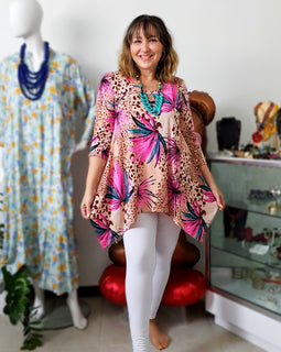 Floral Brown dots Asymetric tunic