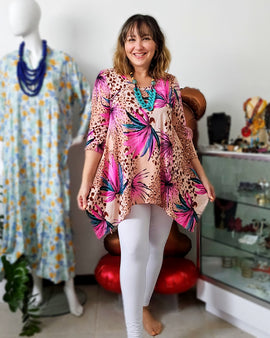 Floral Brown dots Asymetric tunic