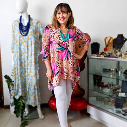 Floral Brown dots Asymetric tunic