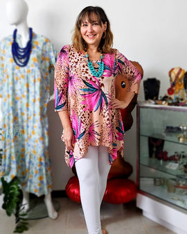 Floral Brown dots Asymetric tunic