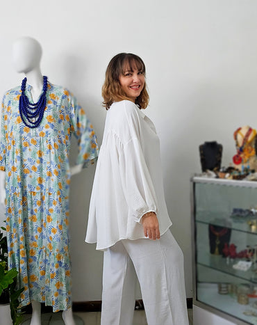 Hi low ballon Sleeves Tunic Blouse