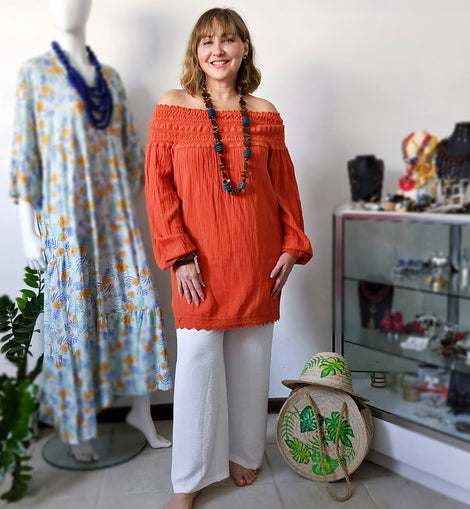 Crochet Cotton off shoulder tunic