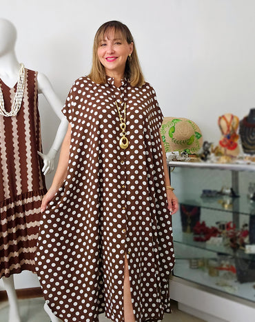 Polka Dot Maxi Túnic Airflow – Elegancia Suelta en Tendencia