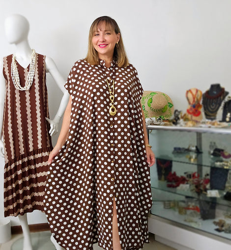 Polka Dot Maxi Túnic Airflow – Elegancia Suelta en Tendencia