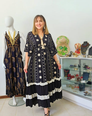 Midnight Bloom | Vestido Boho Bordado