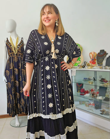 Midnight Bloom | Vestido Boho Bordado