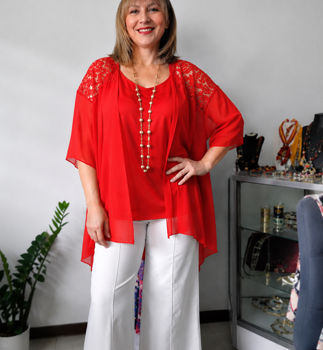 Lace Cardigan y top Básica