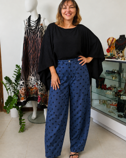 Midnight Polka Chic Barrel denim pant