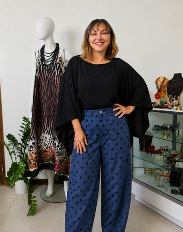 Midnight Polka Chic Barrel denim pant