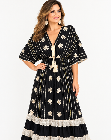 Midnight Bloom | Vestido Boho Bordado