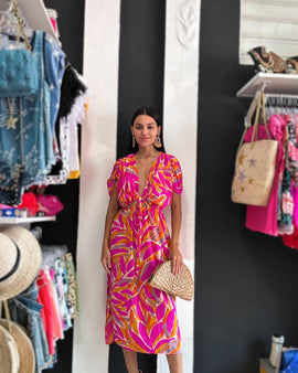 Jessia Fushia & Orange Mix Midi Dress