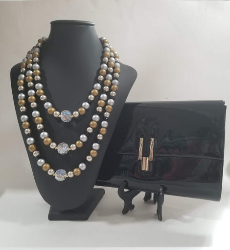 Tricolor Pearl & Cristals layers Necklace
