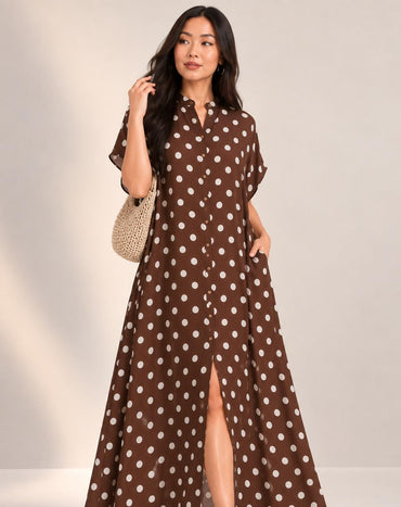 Polka Dot Maxi Túnic Airflow – Elegancia Suelta en Tendencia